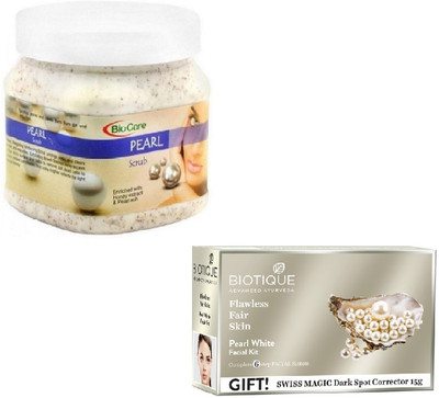 

Biocare PEARL SCRUB 500GM WITH BIOTIQUE PEARL WHITE FACIAL KIT 65GM(Set of 2)