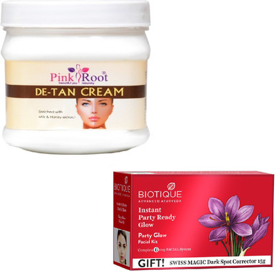 

Pink Root DE-TAN CREAM 400GM WITH BIOTIQUE PARTY GLOW FACIAL KIT 65GM(Set of 2)