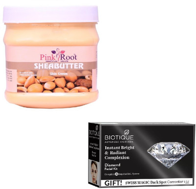 Pink Root SHEA BUTTER CREAM 400GM WITH DIAMOND FACIAL KIT 65GM(Set of 2)