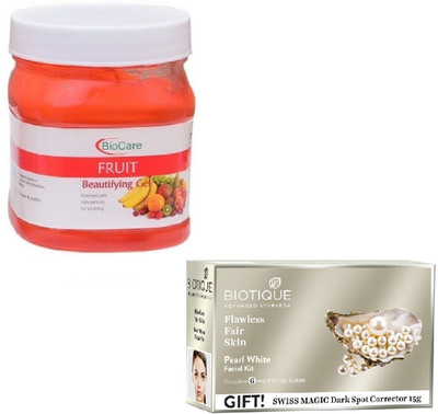 

Biocare FRUIT GEL 500GM WITH BIOTIQUE PEARL WHITE FACIAL KIT 65GM(Set of 2)