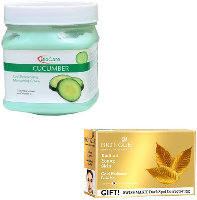 

Biocare CUCUMBER CREAM 500GM WITH BIOTIQUE GOLD RADIANCE FACIAL KIT 65GM(Set of 2)