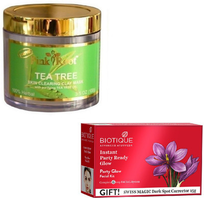 

Pink Root TEA TREE MASK 100GM WITH BIOTIQUE PARTY GLOW FACIAL KIT 65GM(Set of 2)