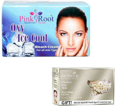 

Pink Root OXY BLEACH 250GM WITH BIOTIQUE PEARL WHITE FACIAL KIT 65GM(Set of 2)