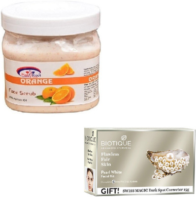 

Pink Root ORANGE SCRUB 400GM WITH BIOTIQUE PEARL WHITE FACIAL KIT 65GM(Set of 2)