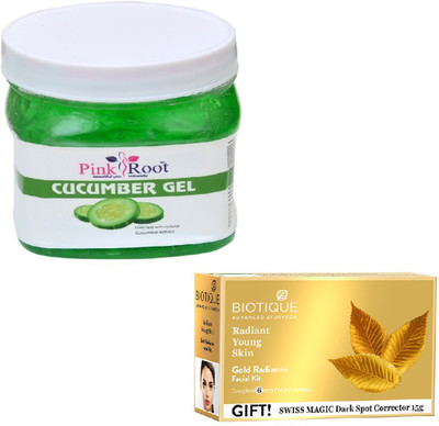 

Pink Root CUCUMBER GEL 400GM WITH BIOTIQUE GOLD RADIANCE FACIAL KIT 65GM(Set of 2)
