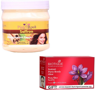 

Pink Root SAFRON CREAM 400GM WITH BIOTIQUE PARTY GLOW FACIAL KIT 65GM(Set of 2)