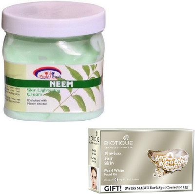 

Pink Root NEEM CREAM 400GM WITH PEARL WHITE FACIAL KIT 65GM(Set of 2)