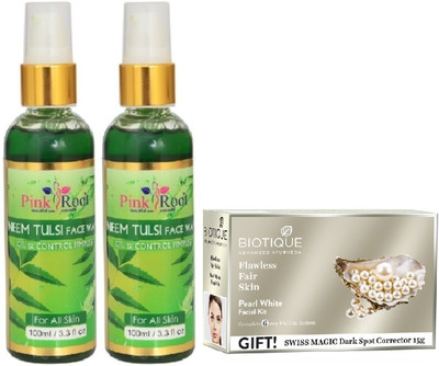 

Pink Root NEEM FACE WASH 2 PCS WITH BIOTIQUE PEARL WHITE FACIAL KIT 65GM(Set of 3)
