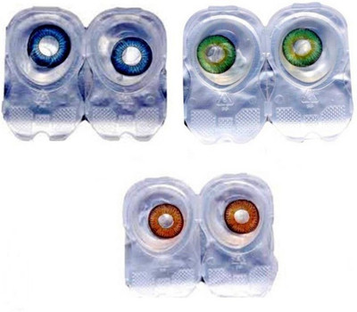 

Drr teleservices Zero power monthly lense 3 pair Monthly Contact Lens(0, Green, Dark blue, Honey, Pack of 3)