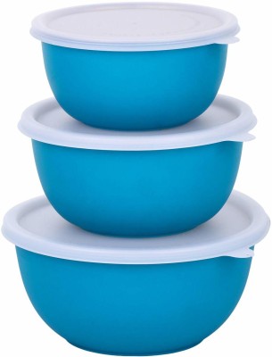 Prateek Kitchenware Stainless Steel, Plastic Serving Bowl Matte Finish Microwave Safe Serving Bowls with Lid Set of 3 Blue (1250 ml, 750 ml and 500 ml) Stainless Steel, Plastic Serving Bowl (Bule, Pack of 3)(Pack of 3, Blue)