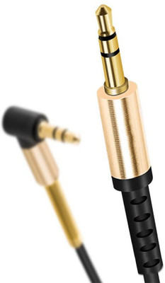 Wonder World ®Right Angle Spring 3.5mm Male to Male Car MP3 PC Stereo Audio AUX Cable Cord 1 m AUX Cable(Compatible with Universal, Black, One Cable)