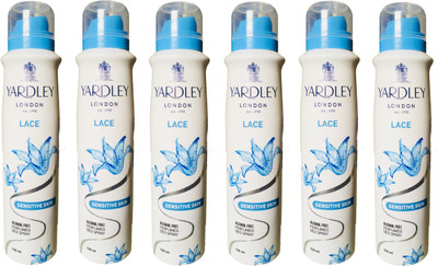 

Yardley London Lace Sensitive Skin Alcohol Free Perfumed Deo Spray 150ML Each (Pack of 6) Deodorant Spray - For Women(900 ml, Pack of 6)