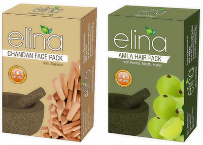 

elina Herbals Natural and Organic 100 % Premium Herbals Face & Hair Combo Pack (Sandlwood & Amla)-200gms.(200 g)
