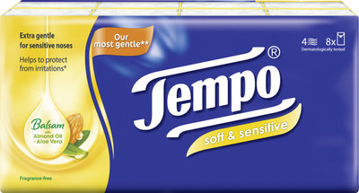 

Tempo Pocket Handkerchief Soft & Sensitive 4-ply 9pulls 8packs(Pack of 72)