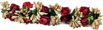 

Samridhi DC Flower gajra bun juda with red rose for wedding Hair Accessory Set, Bun Clip(Maroon, Gold)