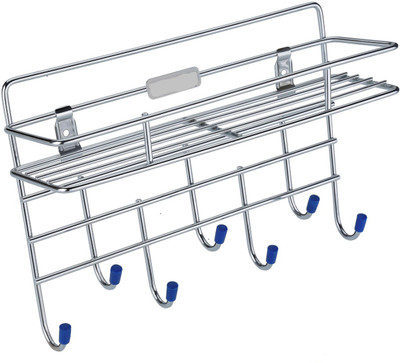 MANTAVYA Wall Mount Mail and Key Rack Stainless Steel Key Holder(7 Hooks, Silver)