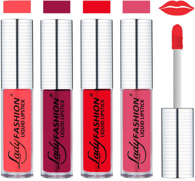 

Lady Fashion College Girls Sensational Matte Kiss Proof Liquid Lipstick(Rose Down, Mistry Vale, Funchsia Heavan, Vieux Lusture)