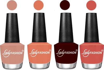 

Lady Fashion Most Alluring High Gloss Effect Matte Nail Polish Combo ( Set of 4 ) Nude , Coral, Plum, Ton(Pack of 4)