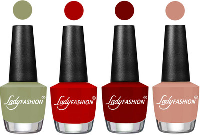 

Lady Fashion Most Alluring High Gloss Effect Matte Nail Polish Combo ( Set of 4 ) Magic Nude , Red, Blood Red, Nude(Pack of 4)