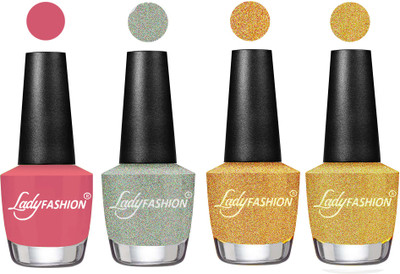

Lady Fashion Most Alluring High Gloss Effect Matte Nail Polish Combo ( Set of 4 ) Violine Dawn, Silver, Golden, Chrome(Pack of 4)