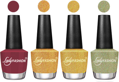 

Lady Fashion Most Alluring High Gloss Effect Matte Nail Polish Combo ( Set of 4 ) Mauve, Golden, Chrome, Aqua(Pack of 4)