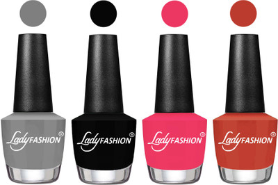 

Lady Fashion Most Alluring High Gloss Effect Matte Nail Polish Combo ( Set of 4 ) Grey, Black, Sweet Pink, Light Copper(Pack of 4)