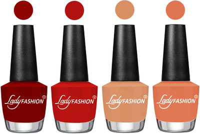 

Lady Fashion Most Alluring High Gloss Effect Matte Nail Polish Combo ( Set of 4 ) Blood Red , Orange, Camel Fantasy,Flirty Nude(Pack of 4)
