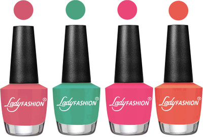 

Lady Fashion Most Alluring High Gloss Effect Matte Nail Polish Combo ( Set of 4 ) Violine Dawn, Green, Bright Pink, Carrot,(Pack of 4)