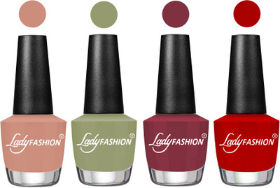 

Lady Fashion Most Alluring High Gloss Effect Matte Nail Polish Combo ( Set of 4 ) Nude , Magic Nude, Mauve, Red(Pack of 4)