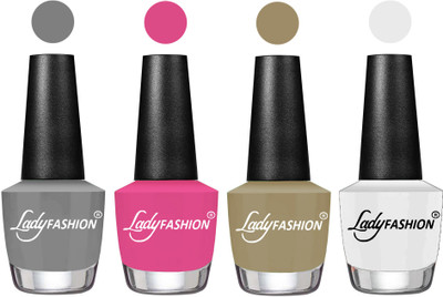 

Lady Fashion Most Alluring High Gloss Effect Matte Nail Polish Combo ( Set of 4 ) Grey, Magenta, Nude Flair, White(Pack of 4)