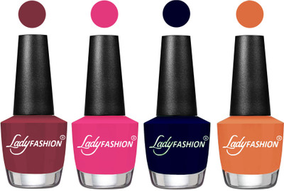 

Lady Fashion Most Alluring High Gloss Effect Matte Nail Polish Combo ( Set of 4 ) Mauve, Pink, Blue, Wintage Nude(Pack of 4)