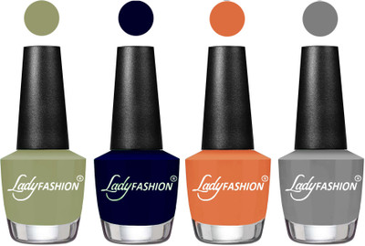

Lady Fashion Most Alluring High Gloss Effect Matte Nail Polish Combo ( Set of 4 ) Magic Nude, Blue, Wintage Nude,Grey(Pack of 4)
