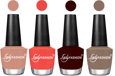 

Lady Fashion Most Alluring High Gloss Effect Matte Nail Polish Combo ( Set of 4 ) Nude , Pumpkin, Maroon, Beige(Pack of 4)