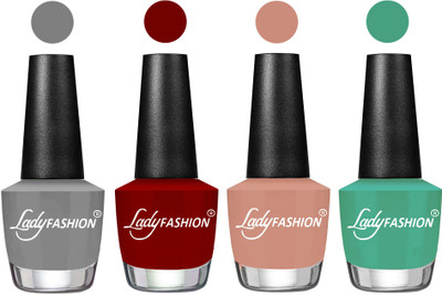 

Lady Fashion Most Alluring High Gloss Effect Matte Nail Polish Combo ( Set of 4 ) Grey, Blood Red, Nude, Green(Pack of 4)