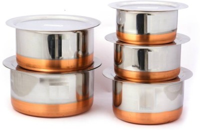 LIMETRO STEEL STEEL Stainless steel Set of 5 Copper Bottom Tope Set/ Cookware Set Handi Cookware Multi Purpose Capacity :- 1000 ML , 1500 ML , 2000 ML, 2500 ML , 3000 ML Tope Set with Lid��(Stainless Steel) Tope Set with Lid 5 L capacity 20 cm diameter(Stainless Steel)