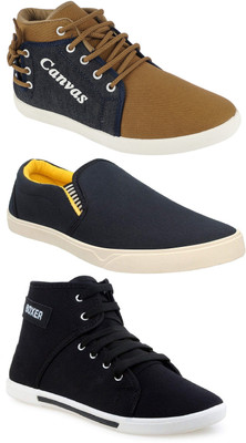 Chevit Combo Pack of 3 Casual Shoes (Sneakers Shoes) Canvas Shoes For Men(Brown, Blue, Black)