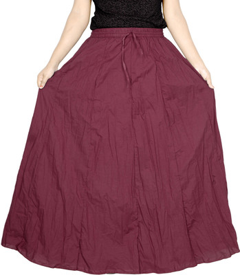 Sttoffa S Solid Women Broomstick Maroon Skirt
