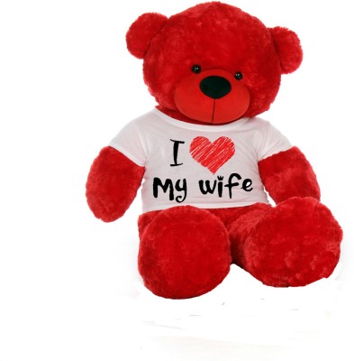 CLICK4DEAL hugable adorable cute extra large Big Teddy Bear Wearing A LOVE MY WIFE T-Shirt  - 152 cm(Red)