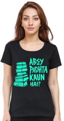 Aseria Printed Women Round Neck Black T-Shirt