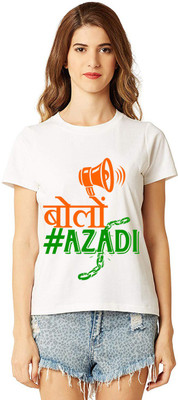 Aseria Printed Women Round Neck White T-Shirt