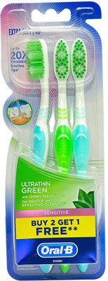 

Oral-B Ultrathin Sensitive with green tea extracts Toothbrush - 1 Piece (Green, Buy 2 Get 1 Free) Medium Toothbrush(Pack of 3)