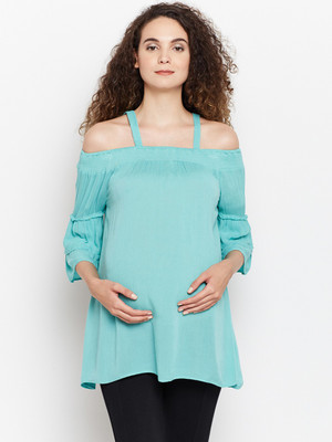 OXOLLOXO Casual Shoulder Strap Solid Women Light Blue Top