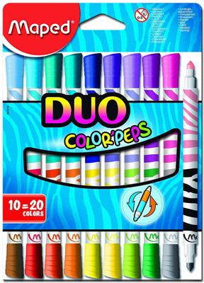 Maped Duo Color Peps Washable Felt Tip Marker Set - Pack of 10 (Multicolor)
