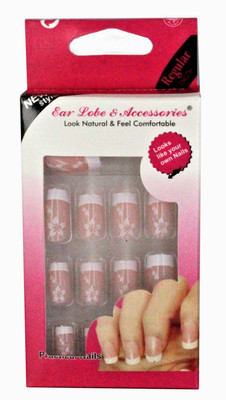 

Ear Lobe & Accessories Pink French Tip Designer Full Covrage 20pcs Nails pink(Pack of 20)