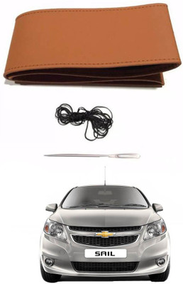 AYW Hand Stiched Steering Cover For Chevrolet Sail(Tan, Leather)