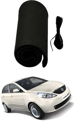 AYW Hand Stiched Steering Cover For Tata Indica Vista(Black, Leather)