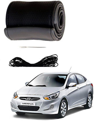 AYW Hand Stiched Steering Cover For Hyundai Verna(Grey, Black, Leather)