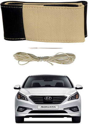 AYW Hand Stiched Steering Cover For Hyundai Sonata(Black, Beige, Leather)