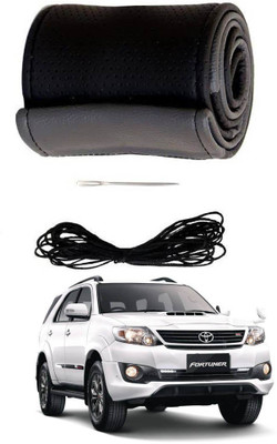 AYW Hand Stiched Steering Cover For Toyota Fortuner Old(Grey, Black, Leather)