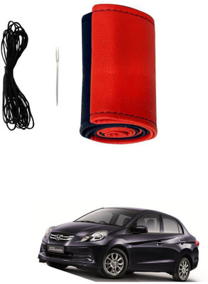AYW Hand Stiched Steering Cover For Honda Amaze(Red, Black, Leather)